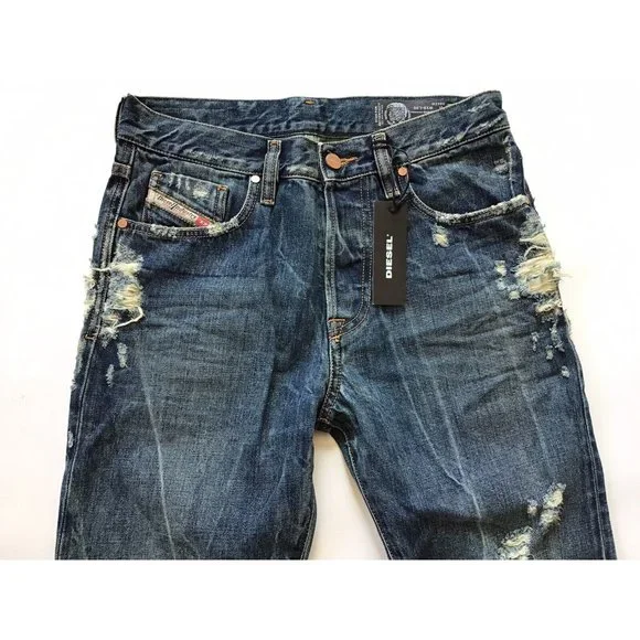 $298 Diesel Men’s Mharky Slim Skinny Cropped Jeans 084ZM Destroyed Size W28